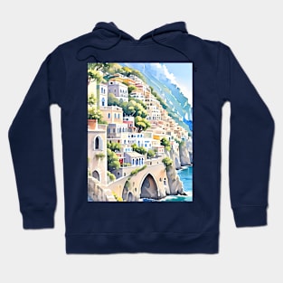 Italy Amalfi Coast Watercolor Painting Hoodie